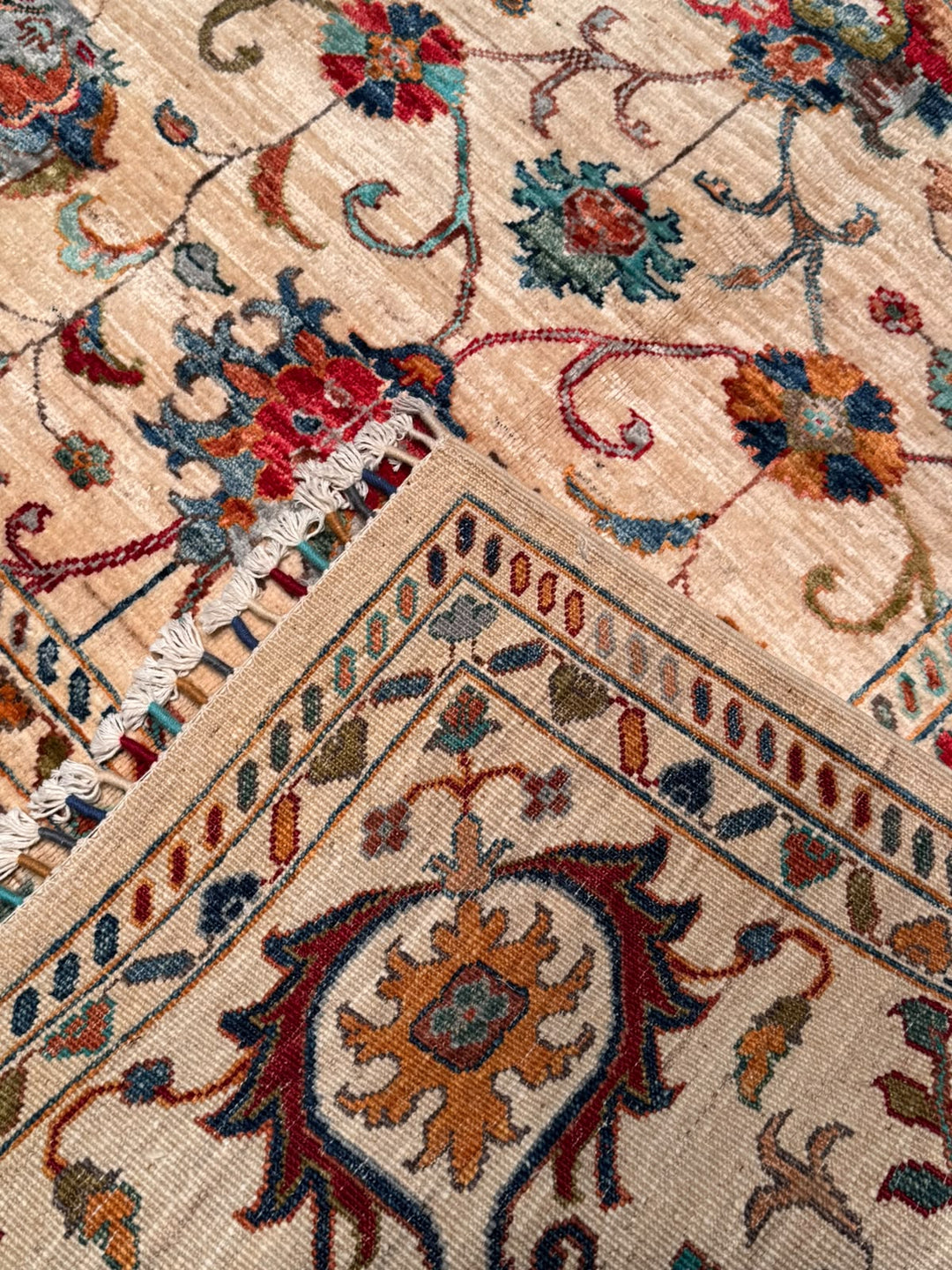 Sultani Binbirgece Orijinal El Dokuması Bej Kök Boya Yün Halı 207x289 5.98 Metrekare - 7x10 ft