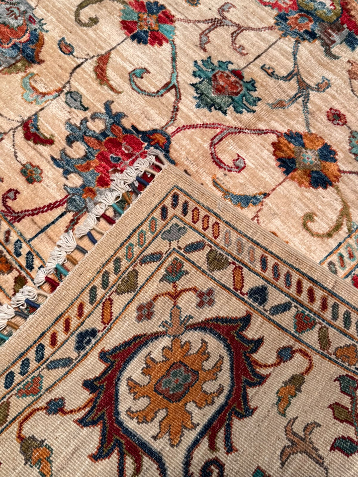 Sultani Binbirgece Orijinal El Dokuması Bej Kök Boya Yün Halı 207x289 5.98 Metrekare - 7x10 ft