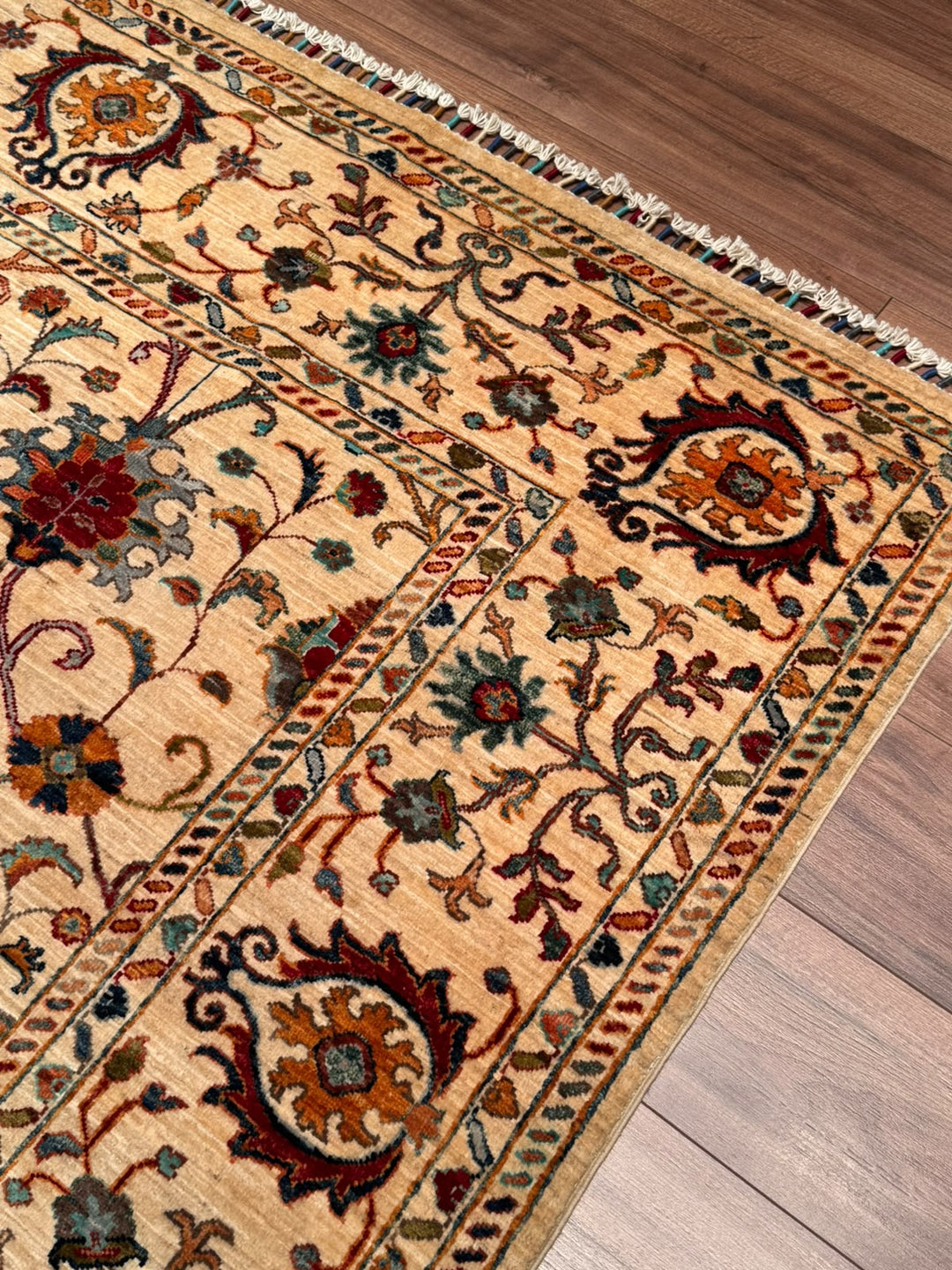 Sultani Binbirgece Orijinal El Dokuması Bej Kök Boya Yün Halı 207x289 5.98 Metrekare - 7x10 ft