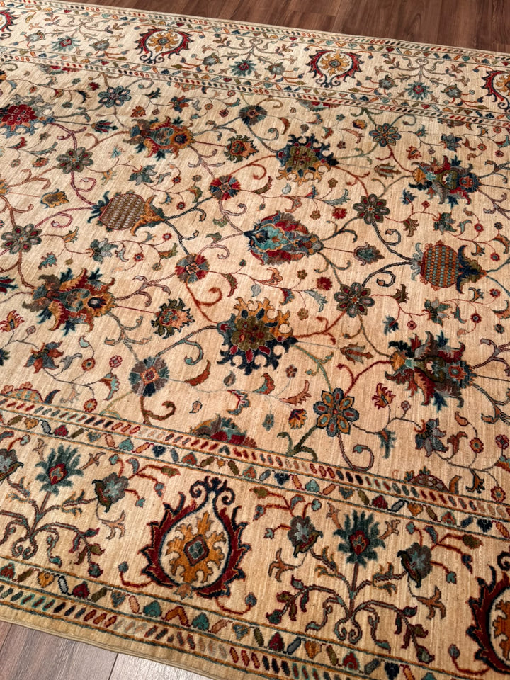 Sultani Binbirgece Orijinal El Dokuması Bej Kök Boya Yün Halı 207x289 5.98 Metrekare - 7x10 ft