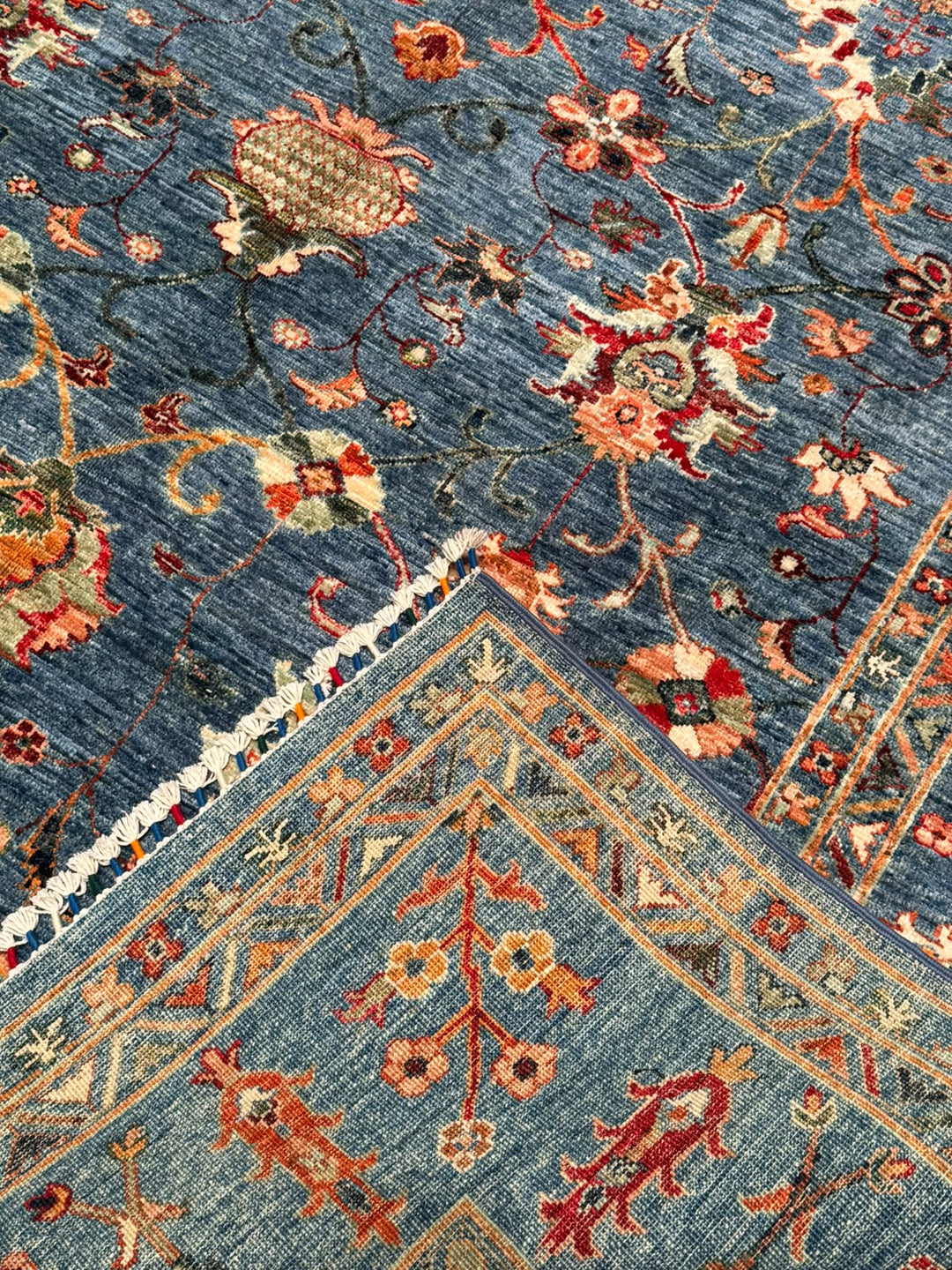 Sultani Binbirgece Orijinal El Dokuması Mavi Kök Boya Yün Halı 206x296 6.10 Metrekare - 7x10 ft