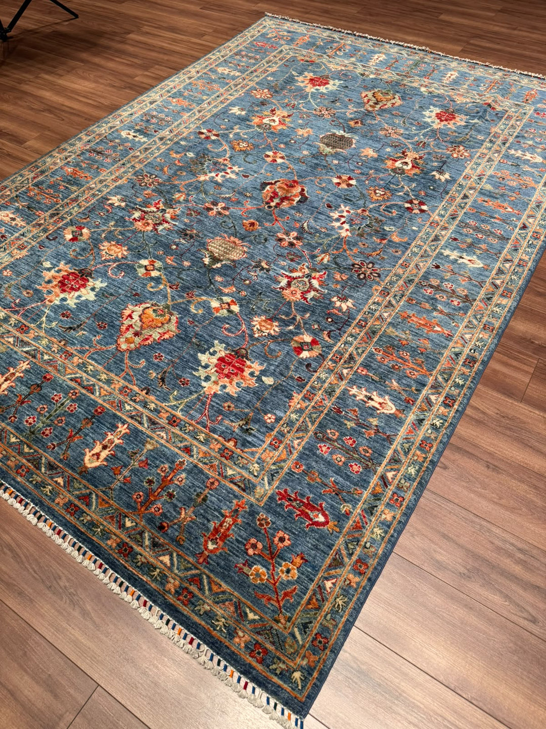 Sultani Binbirgece Orijinal El Dokuması Mavi Kök Boya Yün Halı 206x296 6.10 Metrekare - 7x10 ft