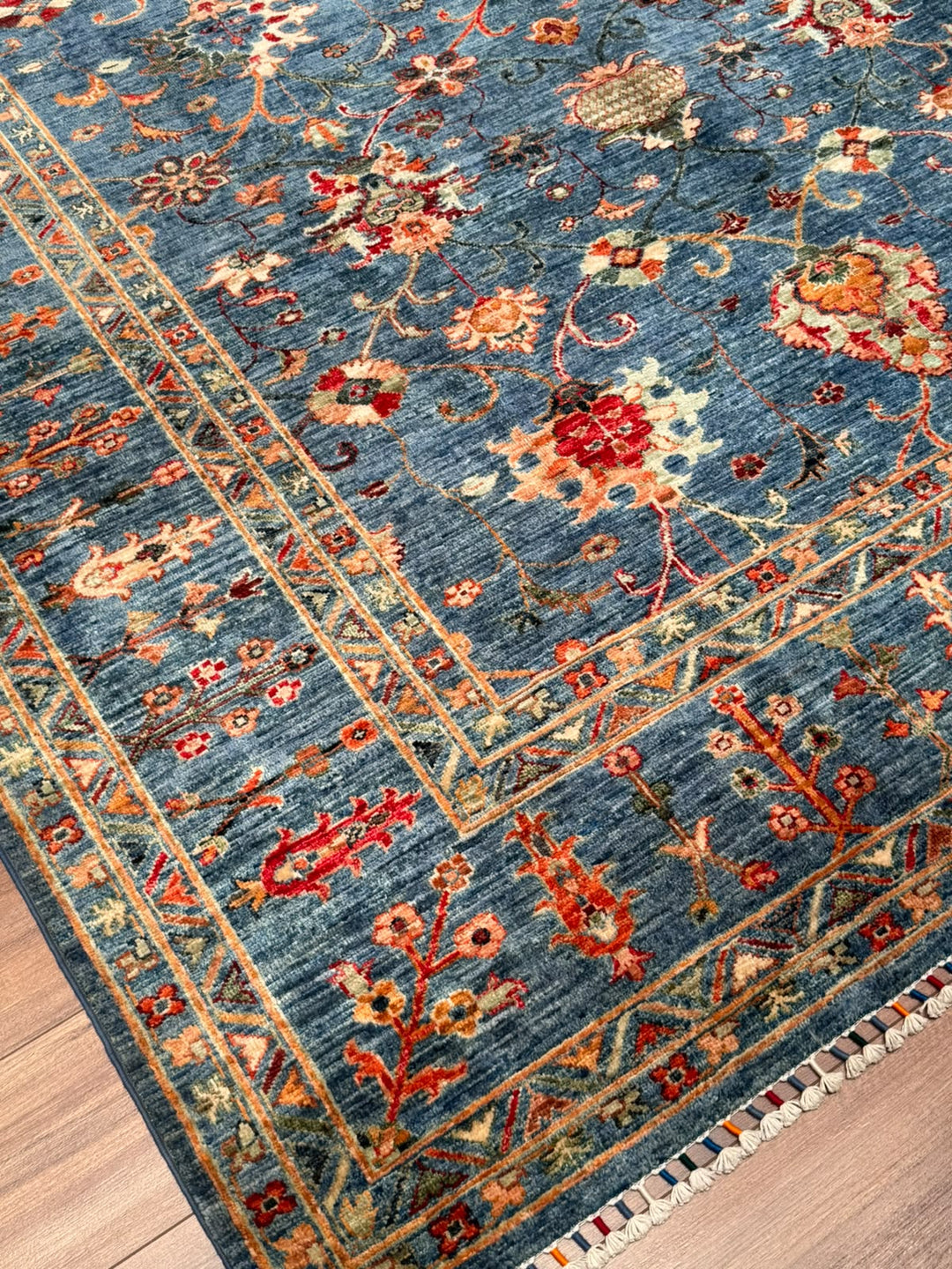 Sultani Binbirgece Orijinal El Dokuması Mavi Kök Boya Yün Halı 206x296 6.10 Metrekare - 7x10 ft
