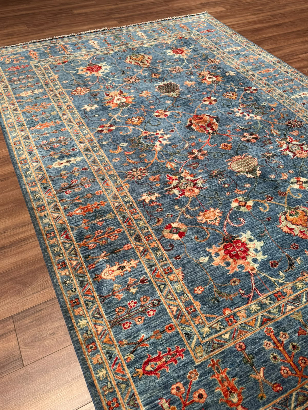 Sultani Binbirgece Orijinal El Dokuması Mavi Kök Boya Yün Halı 206x296 6.10 Metrekare - 7x10 ft