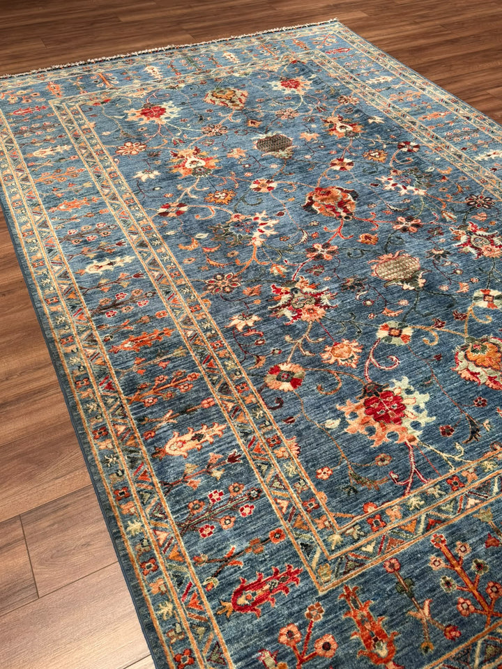 Sultani Binbirgece Orijinal El Dokuması Mavi Kök Boya Yün Halı 206x296 6.10 Metrekare - 7x10 ft