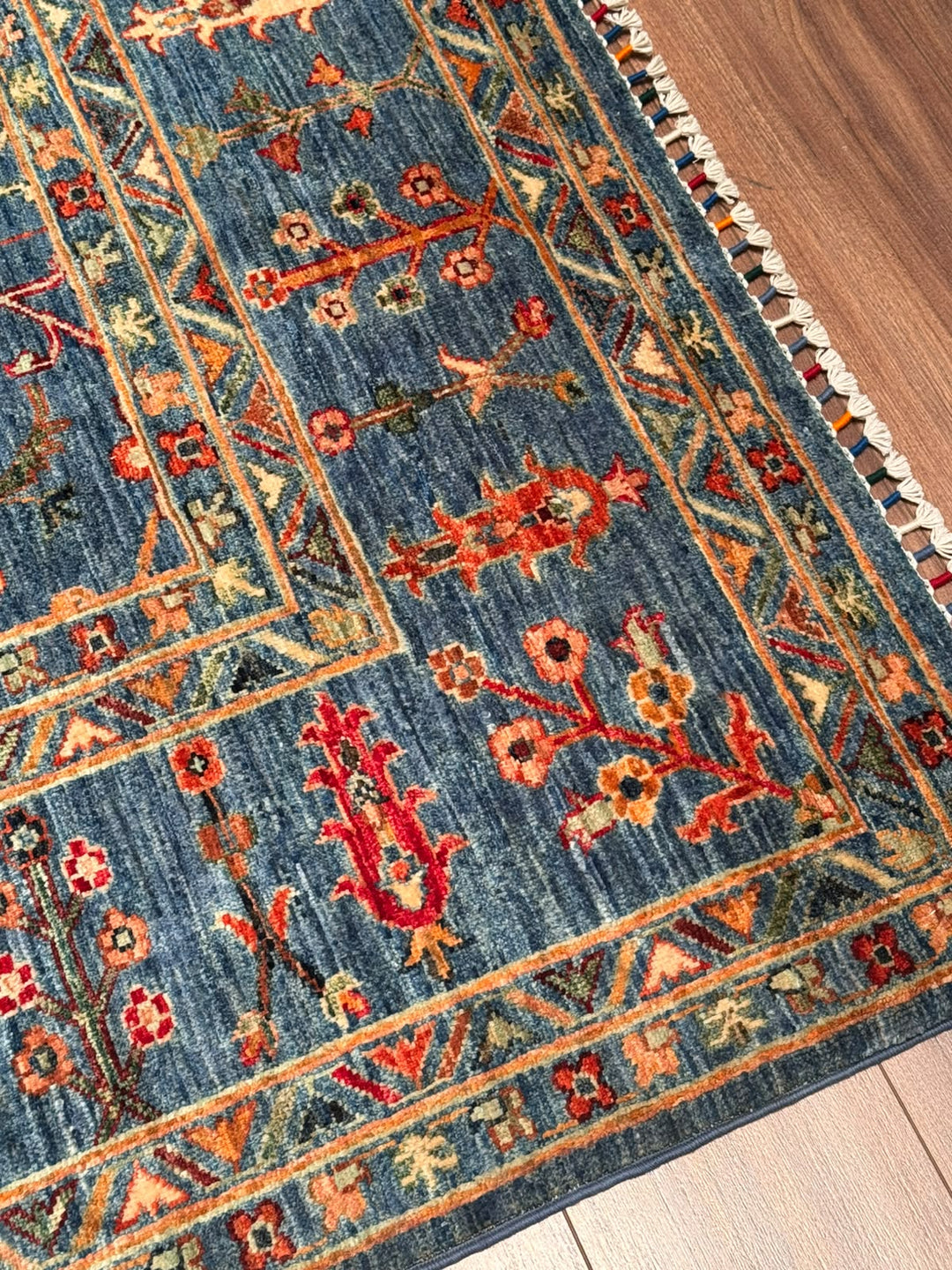 Sultani Binbirgece Orijinal El Dokuması Mavi Kök Boya Yün Halı 206x296 6.10 Metrekare - 7x10 ft