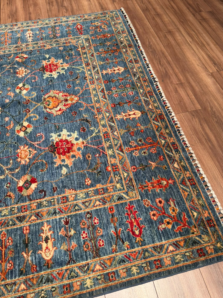 Sultani Binbirgece Orijinal El Dokuması Mavi Kök Boya Yün Halı 206x296 6.10 Metrekare - 7x10 ft
