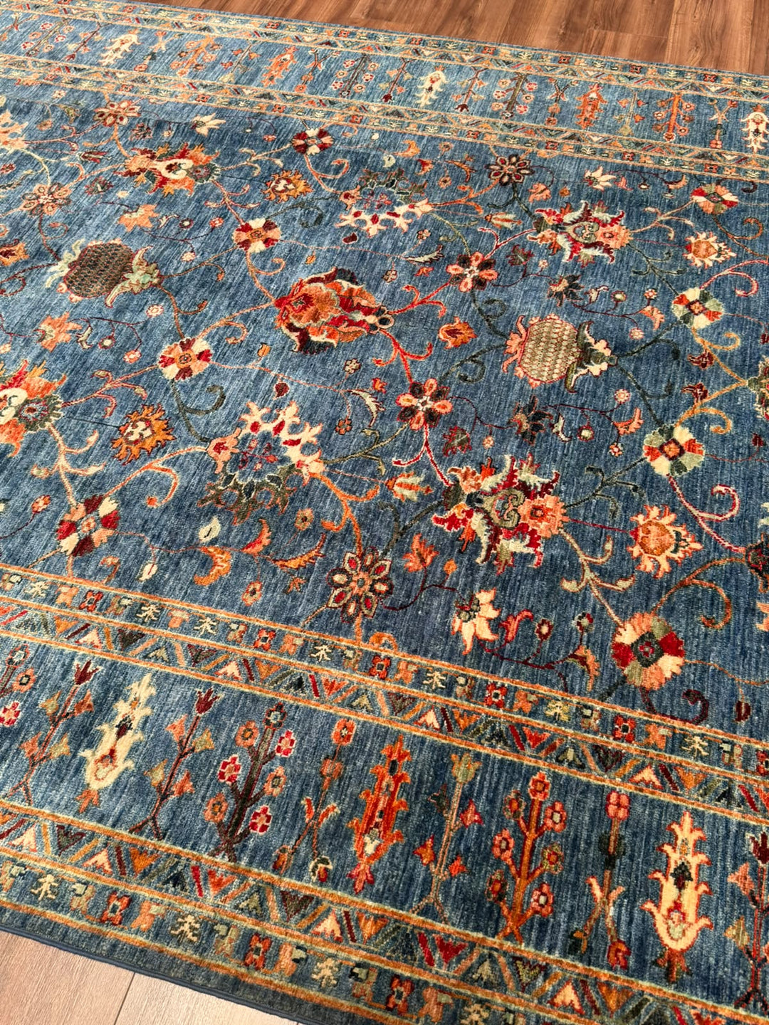 Sultani Binbirgece Orijinal El Dokuması Mavi Kök Boya Yün Halı 206x296 6.10 Metrekare - 7x10 ft