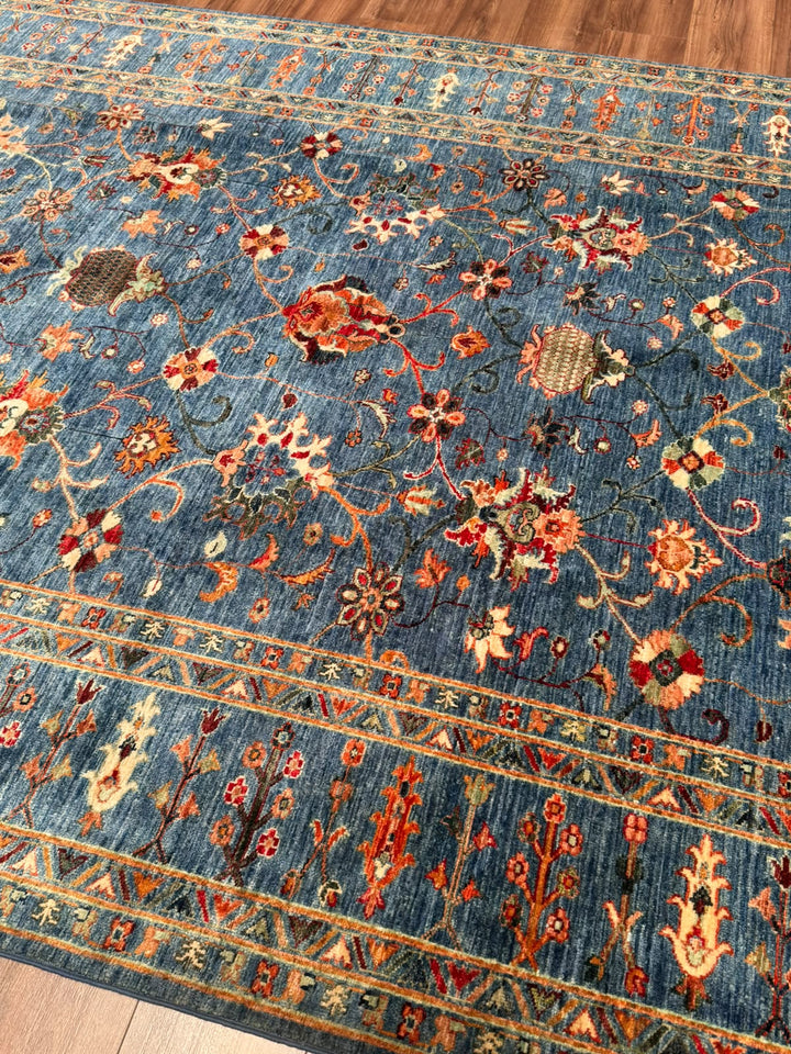 Sultani Binbirgece Orijinal El Dokuması Mavi Kök Boya Yün Halı 206x296 6.10 Metrekare - 7x10 ft