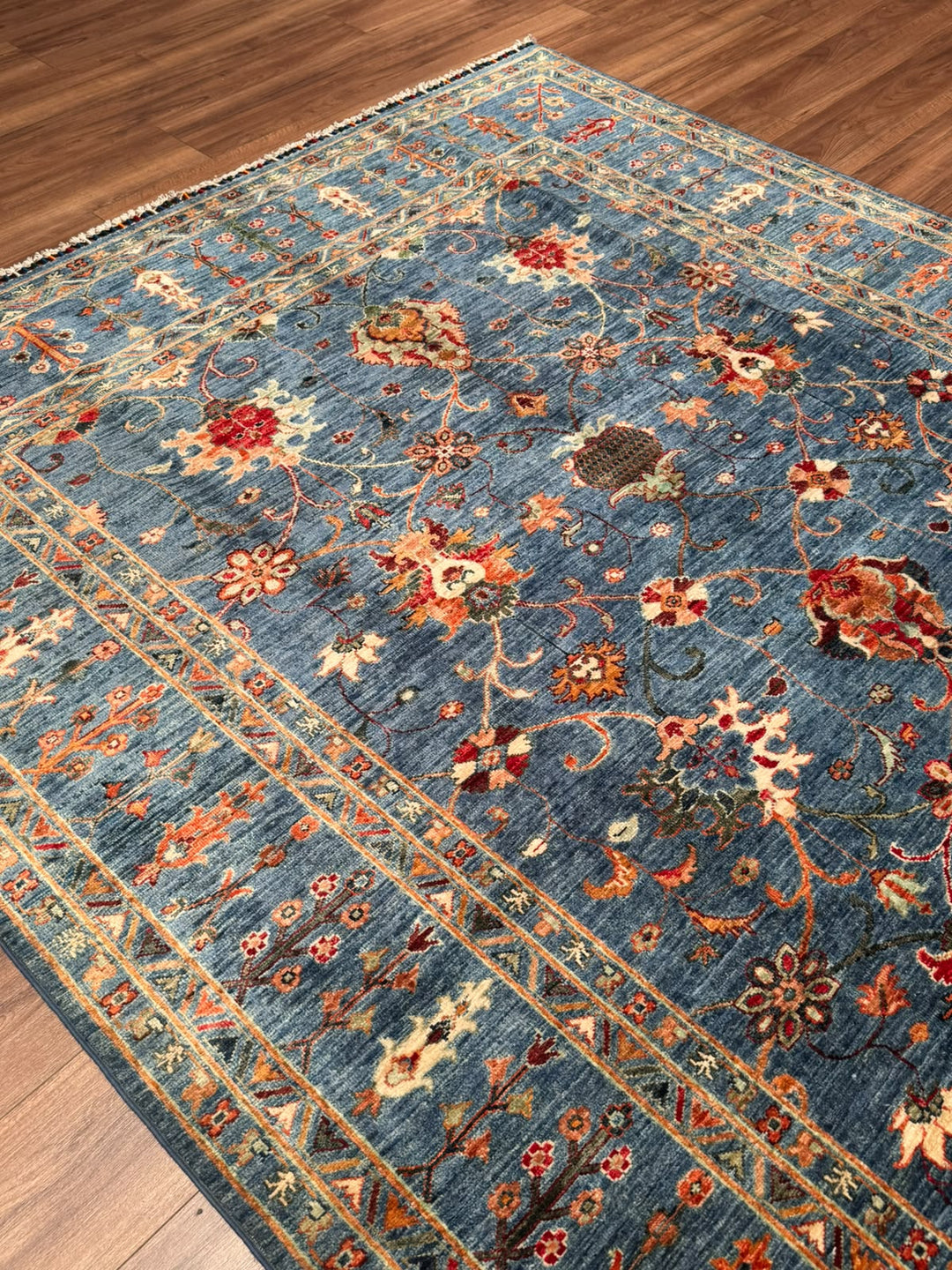 Sultani Binbirgece Orijinal El Dokuması Mavi Kök Boya Yün Halı 206x296 6.10 Metrekare - 7x10 ft