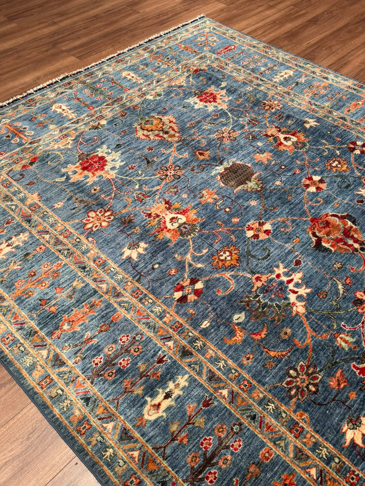 Sultani Binbirgece Orijinal El Dokuması Mavi Kök Boya Yün Halı 206x296 6.10 Metrekare - 7x10 ft