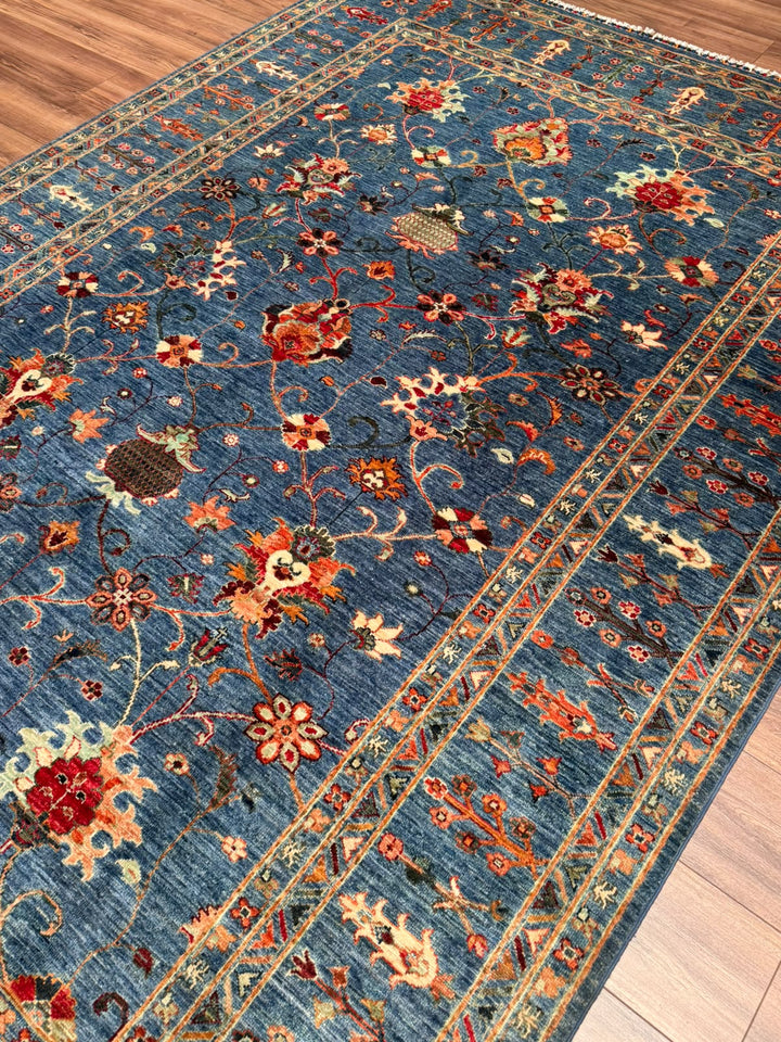 Sultani Binbirgece Orijinal El Dokuması Mavi Kök Boya Yün Halı 206x296 6.10 Metrekare - 7x10 ft