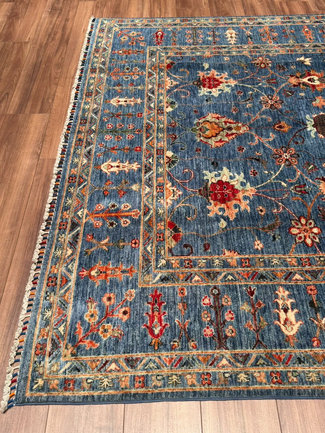 Sultani Binbirgece Orijinal El Dokuması Mavi Kök Boya Yün Halı 206x296 6.10 Metrekare - 7x10 ft