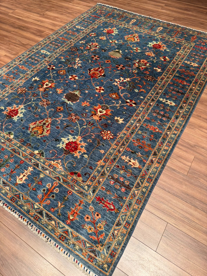 Sultani Binbirgece Orijinal El Dokuması Mavi Kök Boya Yün Halı 206x296 6.10 Metrekare - 7x10 ft