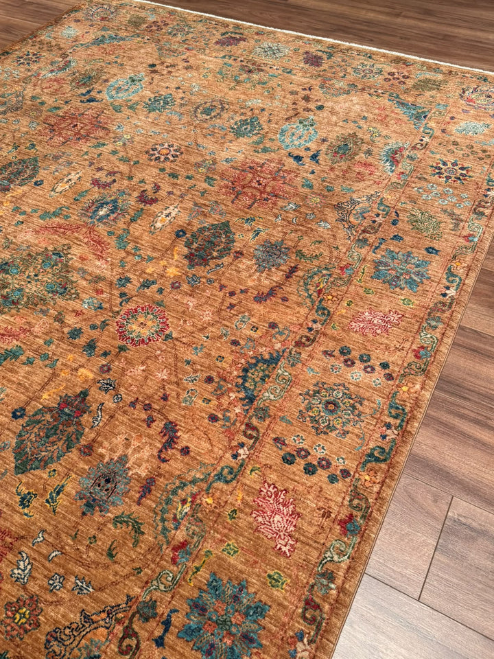 Kahverengi Güllüce Orijinal Kök Boya El Dokuması Yün Halı 186x288 5.36 Metrekare - 6x10 ft