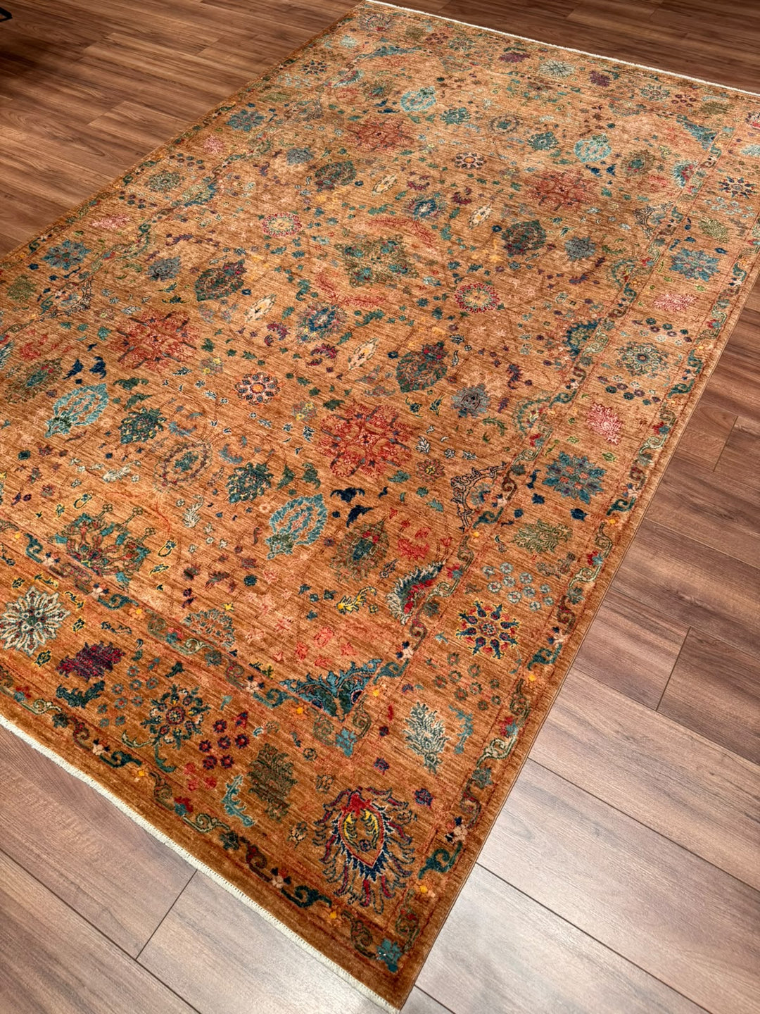Kahverengi Güllüce Orijinal Kök Boya El Dokuması Yün Halı 186x288 5.36 Metrekare - 6x10 ft