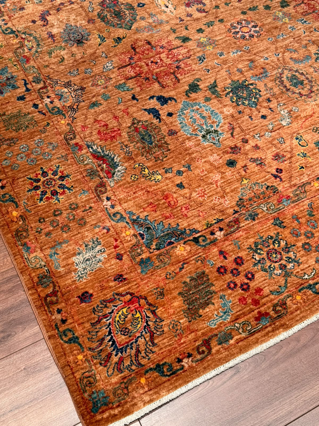 Kahverengi Güllüce Orijinal Kök Boya El Dokuması Yün Halı 186x288 5.36 Metrekare - 6x10 ft