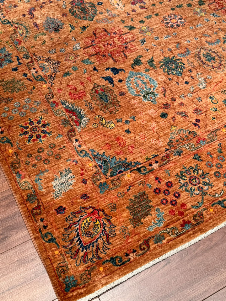 Kahverengi Güllüce Orijinal Kök Boya El Dokuması Yün Halı 186x288 5.36 Metrekare - 6x10 ft