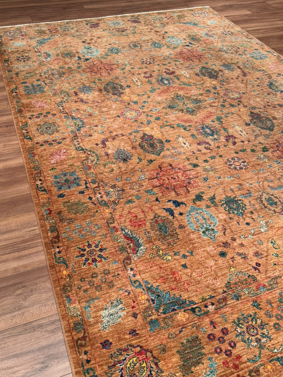 Kahverengi Güllüce Orijinal Kök Boya El Dokuması Yün Halı 186x288 5.36 Metrekare - 6x10 ft