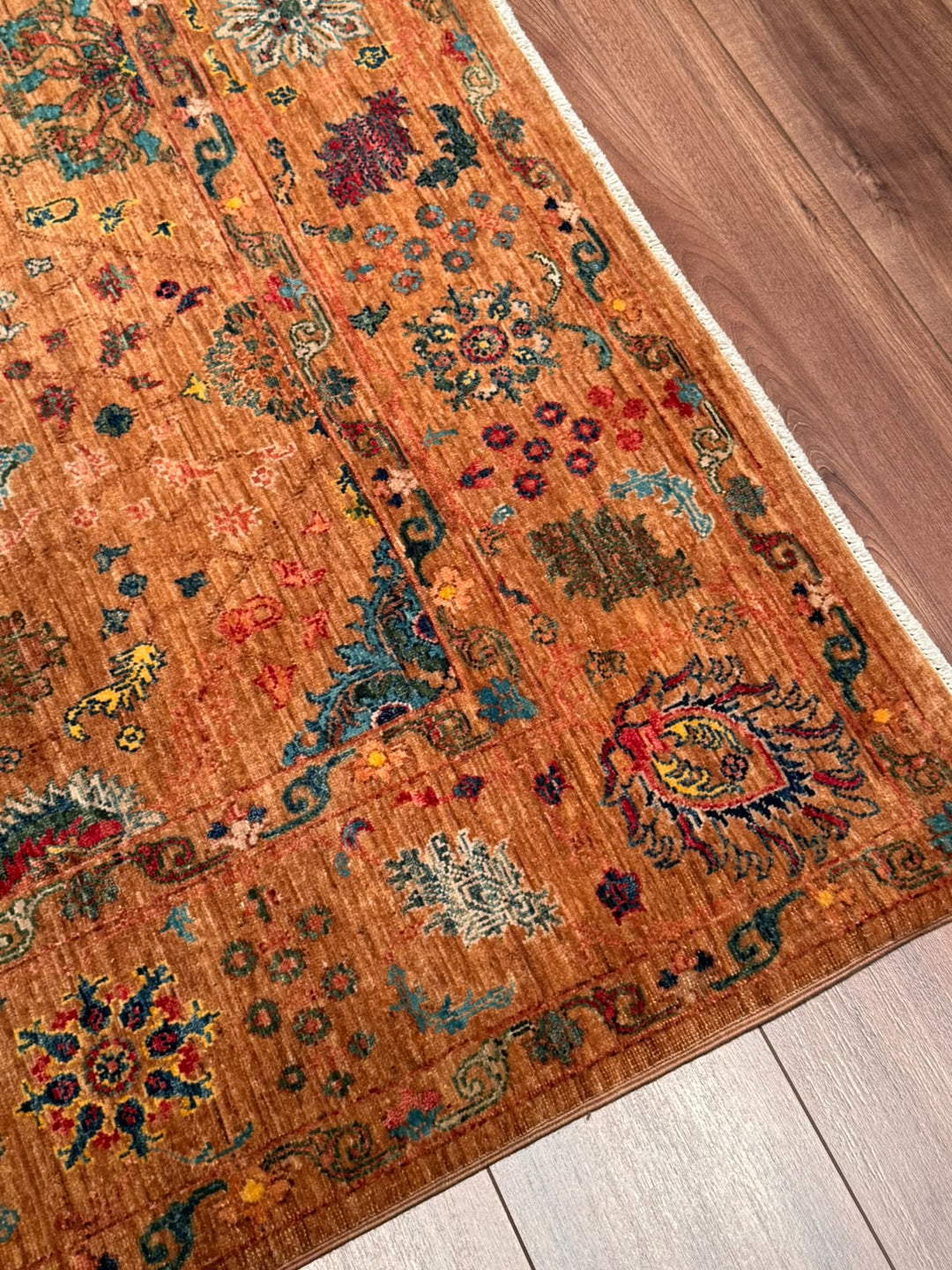 Kahverengi Güllüce Orijinal Kök Boya El Dokuması Yün Halı 186x288 5.36 Metrekare - 6x10 ft