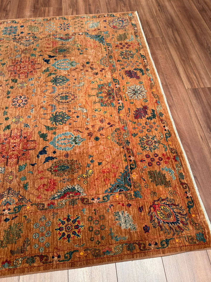 Kahverengi Güllüce Orijinal Kök Boya El Dokuması Yün Halı 186x288 5.36 Metrekare - 6x10 ft