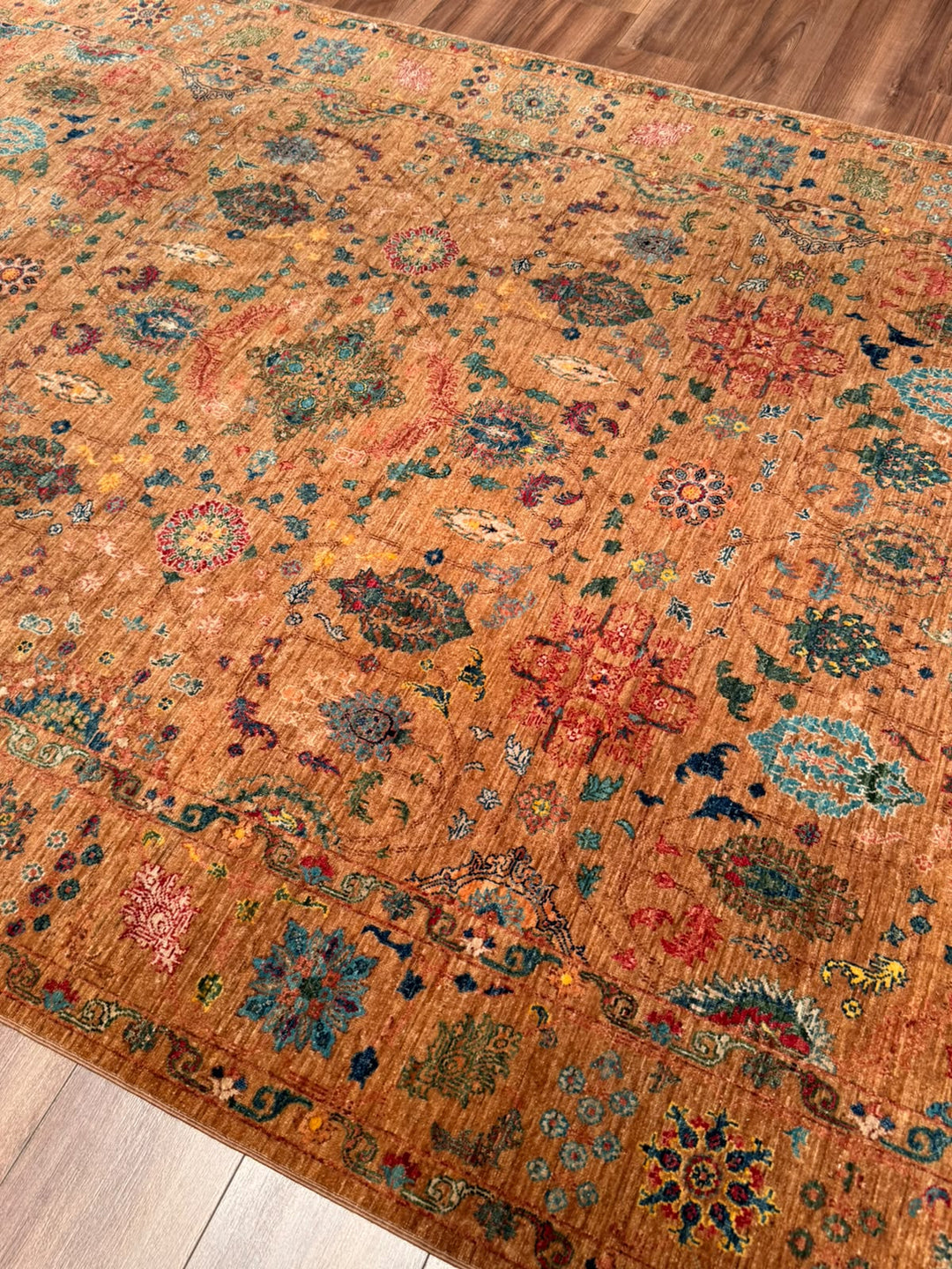 Kahverengi Güllüce Orijinal Kök Boya El Dokuması Yün Halı 186x288 5.36 Metrekare - 6x10 ft