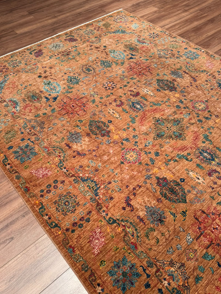 Kahverengi Güllüce Orijinal Kök Boya El Dokuması Yün Halı 186x288 5.36 Metrekare - 6x10 ft