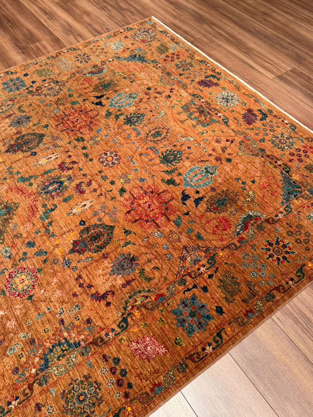 Kahverengi Güllüce Orijinal Kök Boya El Dokuması Yün Halı 186x288 5.36 Metrekare - 6x10 ft