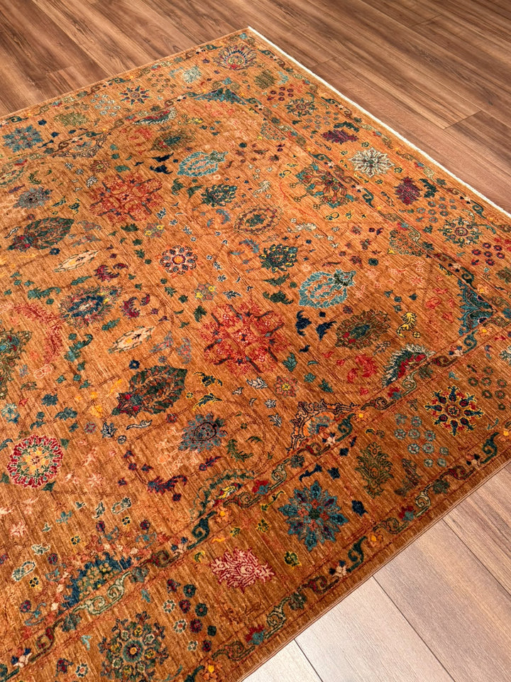 Kahverengi Güllüce Orijinal Kök Boya El Dokuması Yün Halı 186x288 5.36 Metrekare - 6x10 ft