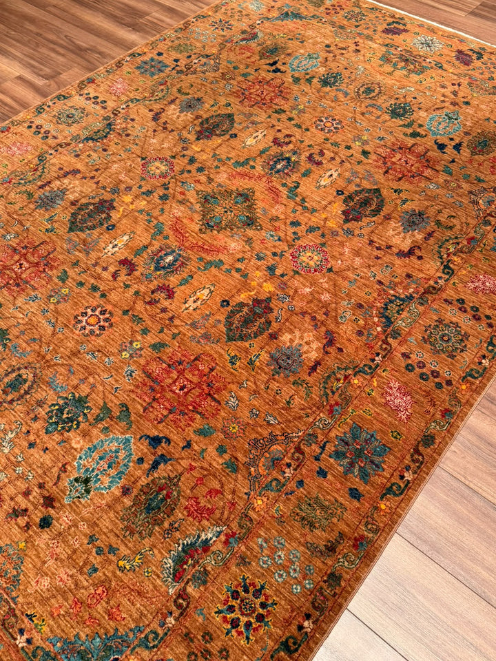 Kahverengi Güllüce Orijinal Kök Boya El Dokuması Yün Halı 186x288 5.36 Metrekare - 6x10 ft