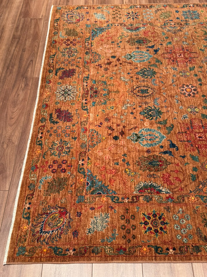 Kahverengi Güllüce Orijinal Kök Boya El Dokuması Yün Halı 186x288 5.36 Metrekare - 6x10 ft