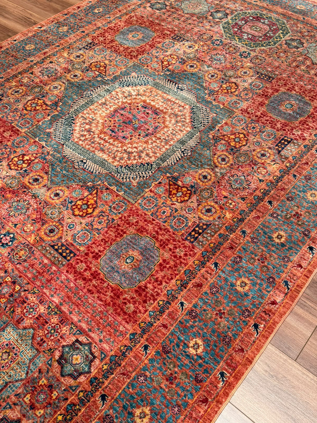 Memlük 50x50 Orijinal El Dokuması Turuncu Kök Boya Yün Halı 182x288 5.24 Metrekare - 6x10 ft