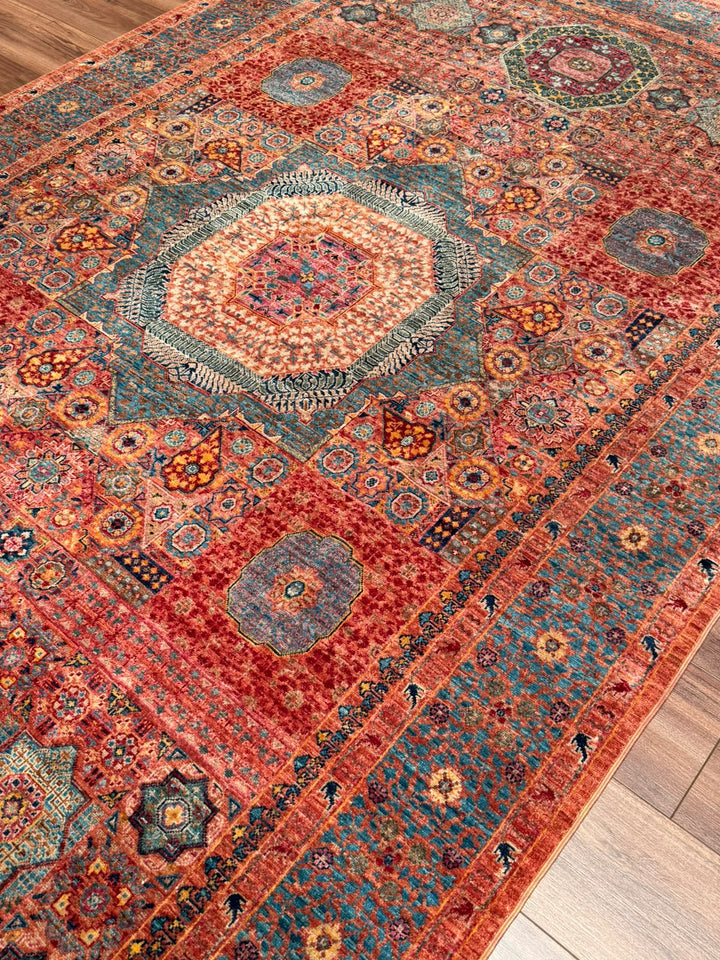 Memlük 50x50 Orijinal El Dokuması Turuncu Kök Boya Yün Halı 182x288 5.24 Metrekare - 6x10 ft