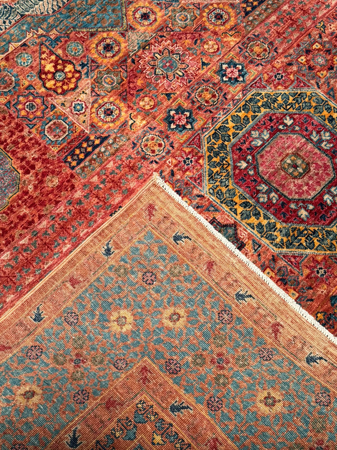 Memlük 50x50 Orijinal El Dokuması Turuncu Kök Boya Yün Halı 182x288 5.24 Metrekare - 6x10 ft