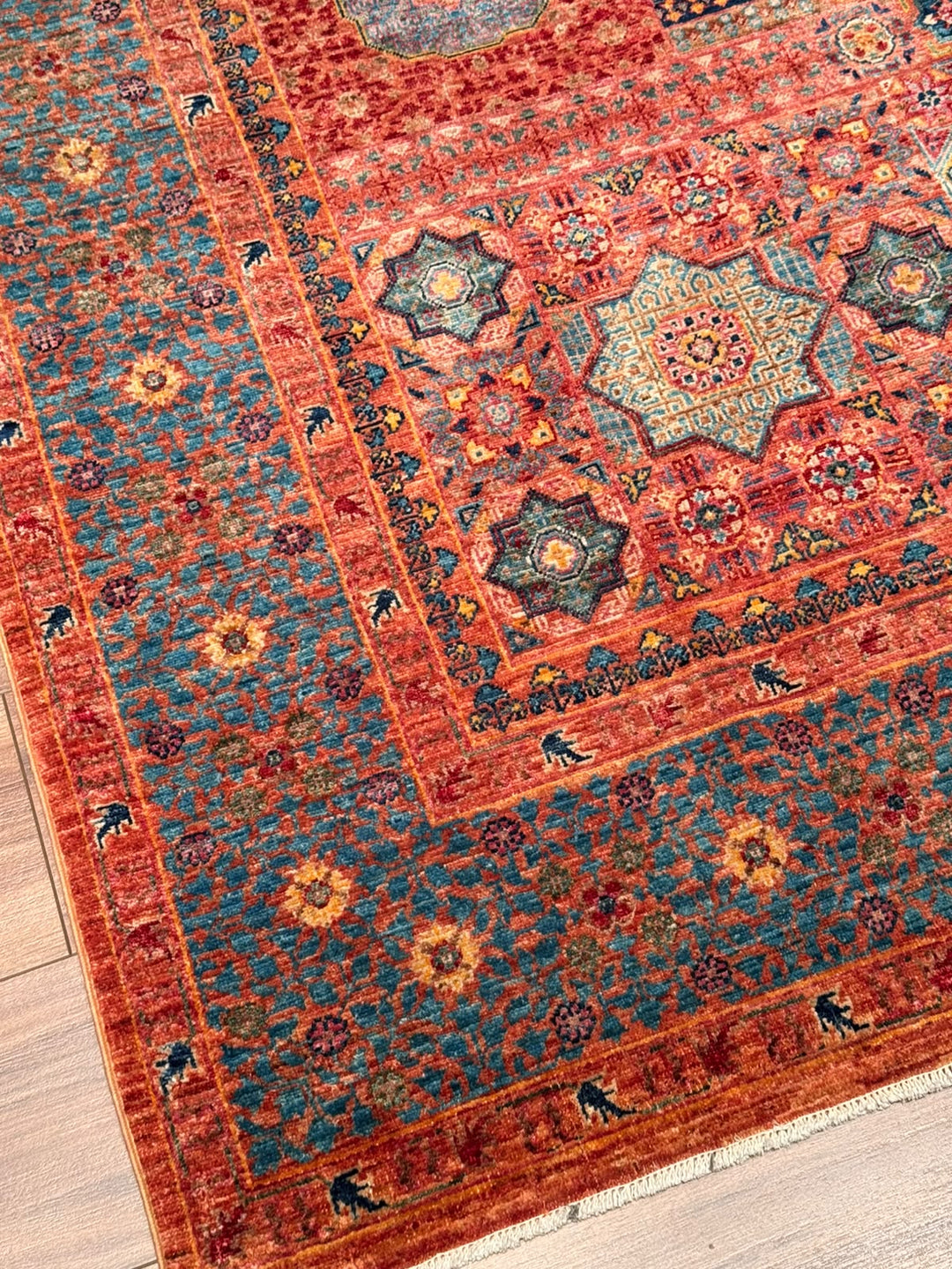 Memlük 50x50 Orijinal El Dokuması Turuncu Kök Boya Yün Halı 182x288 5.24 Metrekare - 6x10 ft
