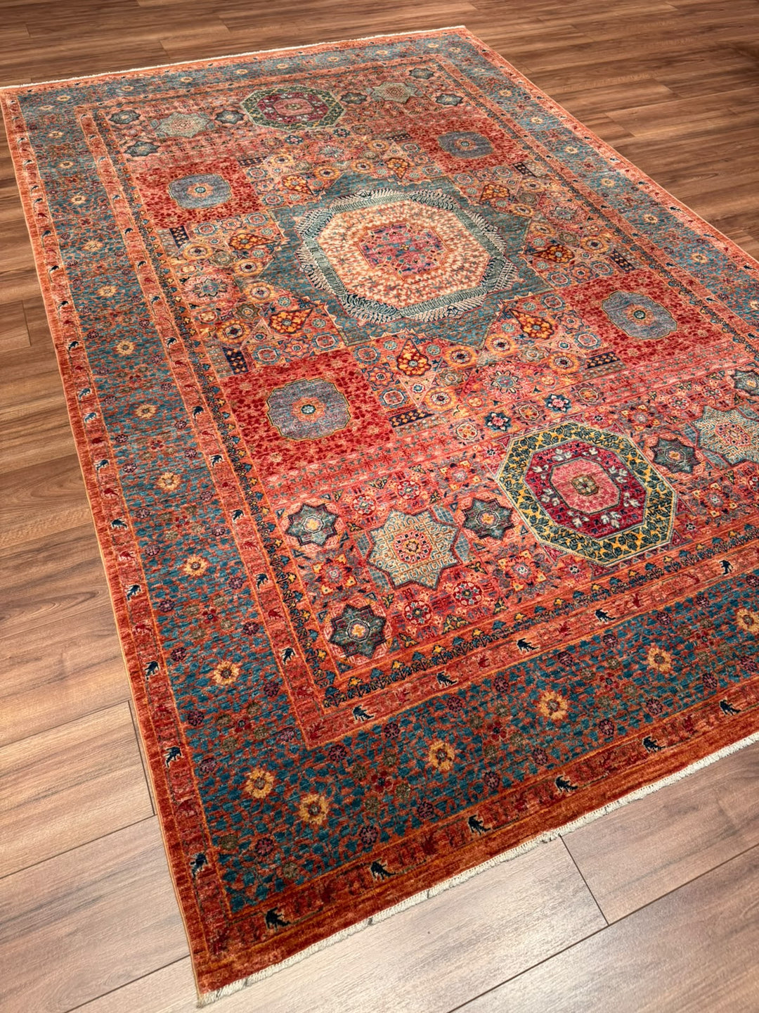 Memlük 50x50 Orijinal El Dokuması Turuncu Kök Boya Yün Halı 182x288 5.24 Metrekare - 6x10 ft