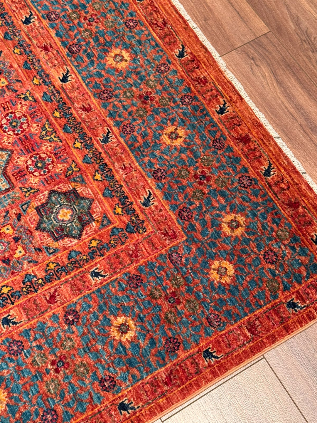 Memlük 50x50 Orijinal El Dokuması Turuncu Kök Boya Yün Halı 182x288 5.24 Metrekare - 6x10 ft