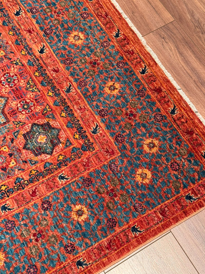 Memlük 50x50 Orijinal El Dokuması Turuncu Kök Boya Yün Halı 182x288 5.24 Metrekare - 6x10 ft