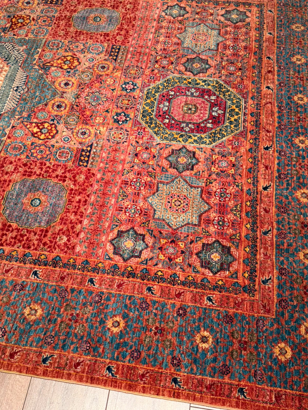 Memlük 50x50 Orijinal El Dokuması Turuncu Kök Boya Yün Halı 182x288 5.24 Metrekare - 6x10 ft