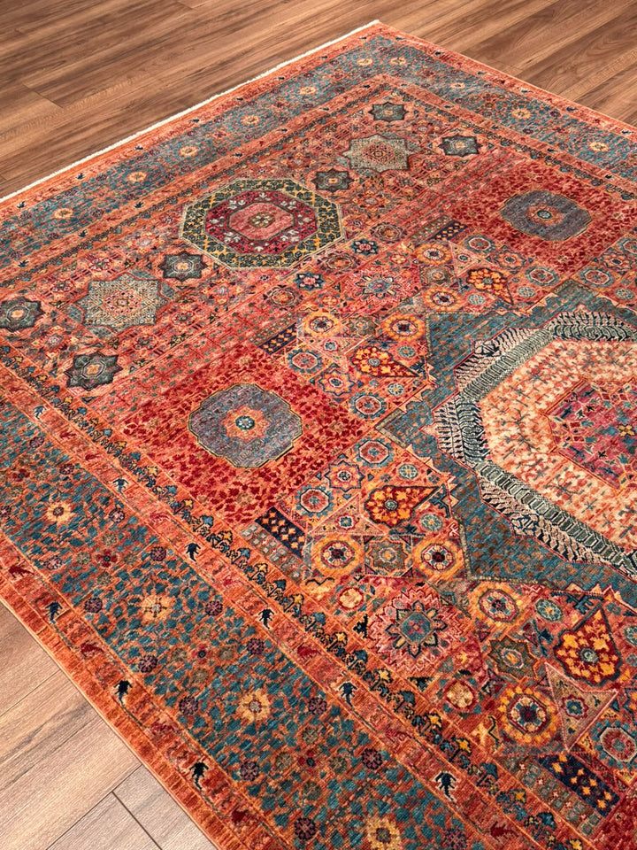 Memlük 50x50 Orijinal El Dokuması Turuncu Kök Boya Yün Halı 182x288 5.24 Metrekare - 6x10 ft