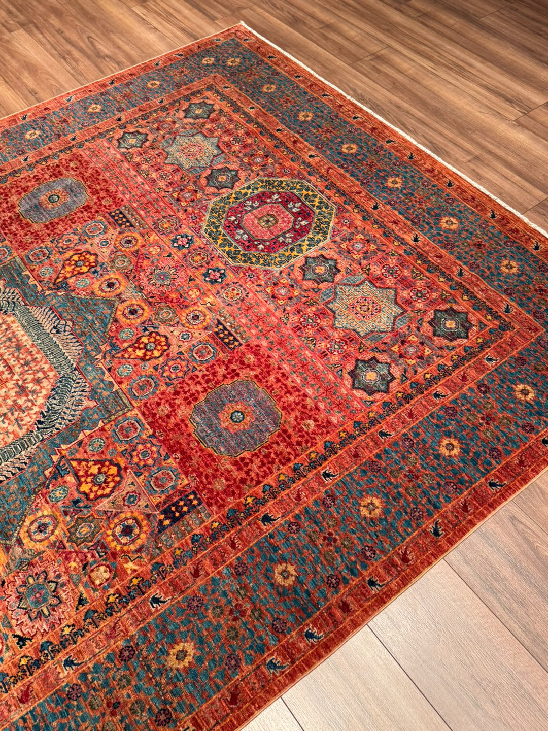 Memlük 50x50 Orijinal El Dokuması Turuncu Kök Boya Yün Halı 182x288 5.24 Metrekare - 6x10 ft