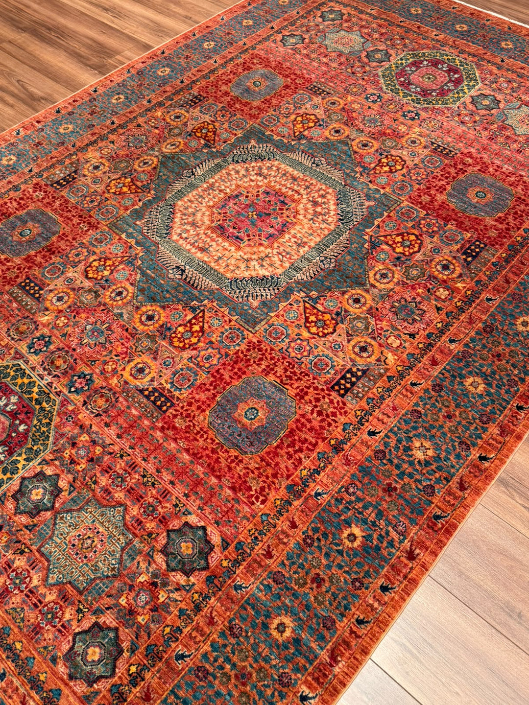 Memlük 50x50 Orijinal El Dokuması Turuncu Kök Boya Yün Halı 182x288 5.24 Metrekare - 6x10 ft
