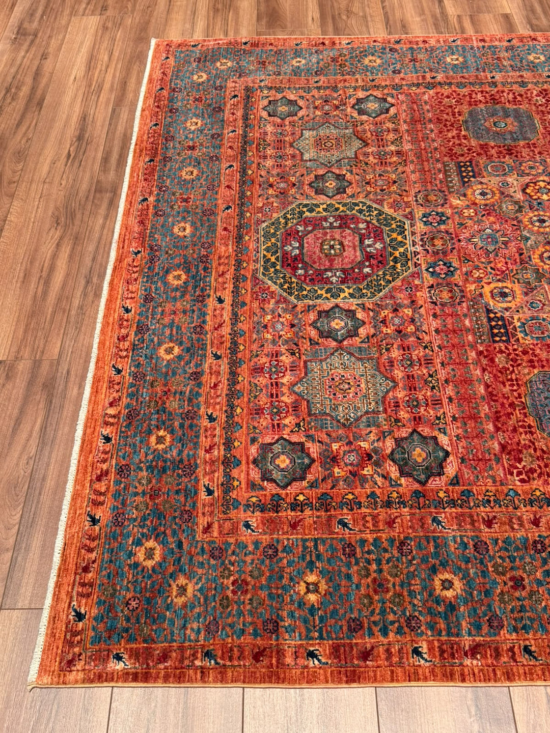 Memlük 50x50 Orijinal El Dokuması Turuncu Kök Boya Yün Halı 182x288 5.24 Metrekare - 6x10 ft