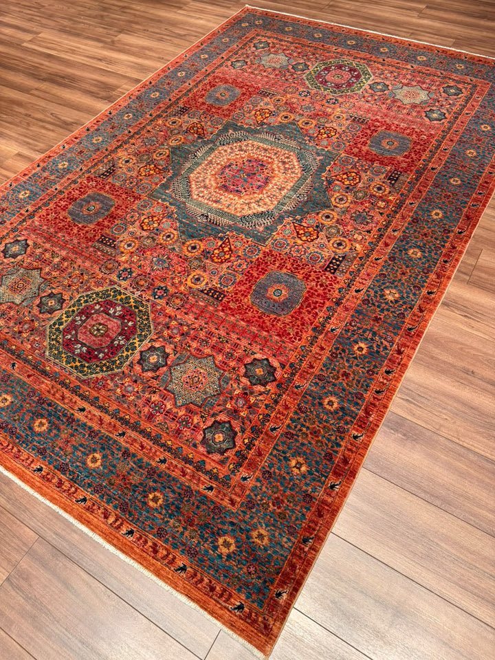 Memlük 50x50 Orijinal El Dokuması Turuncu Kök Boya Yün Halı 182x288 5.24 Metrekare - 6x10 ft