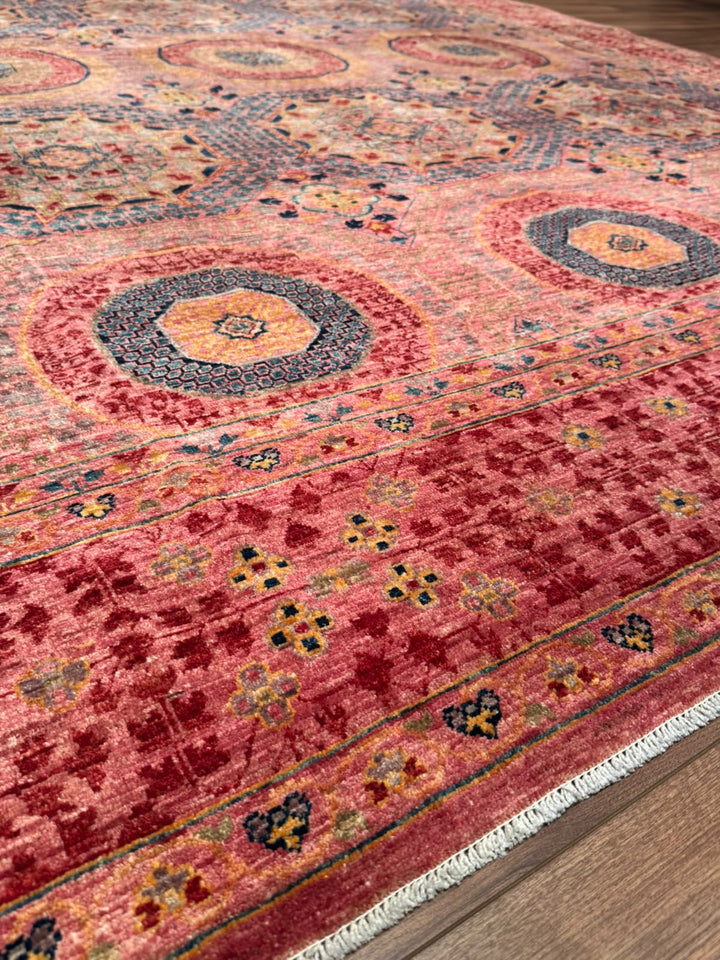Memlük 50x50 Orijinal El Dokuması Pembe Kök Boya Yün Halı 244x298 7.27 Metrekare - 7x10 ft