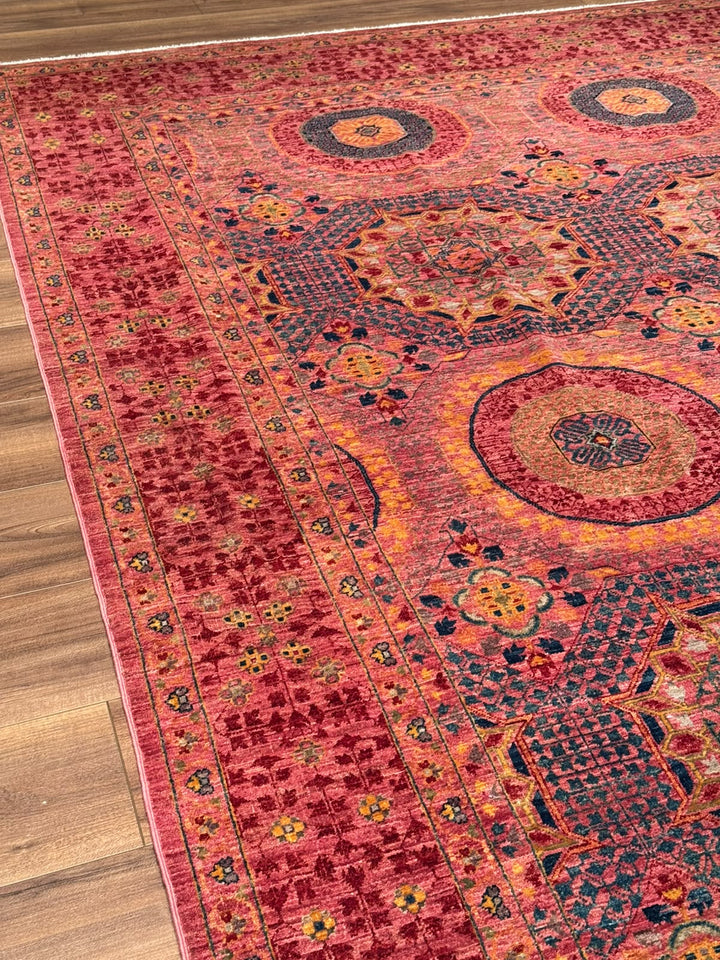 Memlük 50x50 Orijinal El Dokuması Pembe Kök Boya Yün Halı 244x298 7.27 Metrekare - 7x10 ft