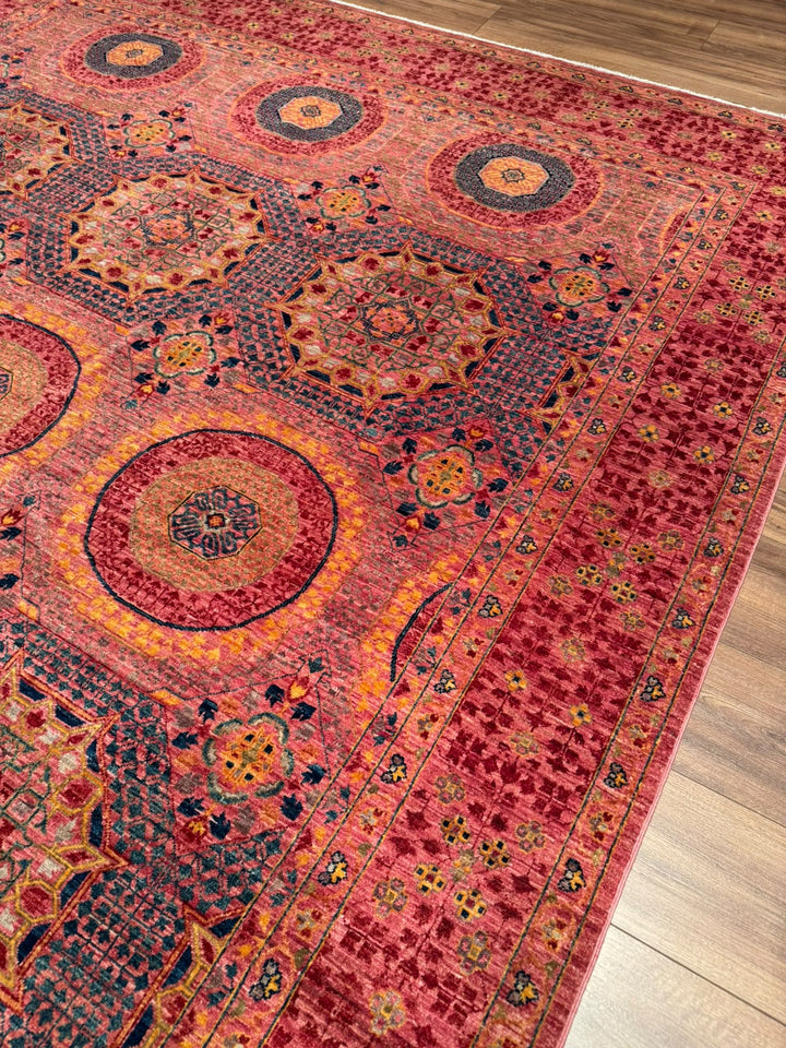 Memlük 50x50 Orijinal El Dokuması Pembe Kök Boya Yün Halı 244x298 7.27 Metrekare - 7x10 ft