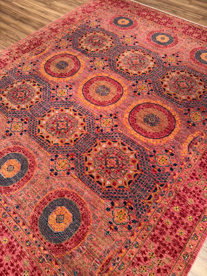 Memlük 50x50 Orijinal El Dokuması Pembe Kök Boya Yün Halı 244x298 7.27 Metrekare - 7x10 ft
