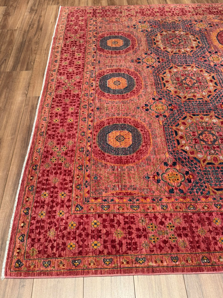 Memlük 50x50 Orijinal El Dokuması Pembe Kök Boya Yün Halı 244x298 7.27 Metrekare - 7x10 ft