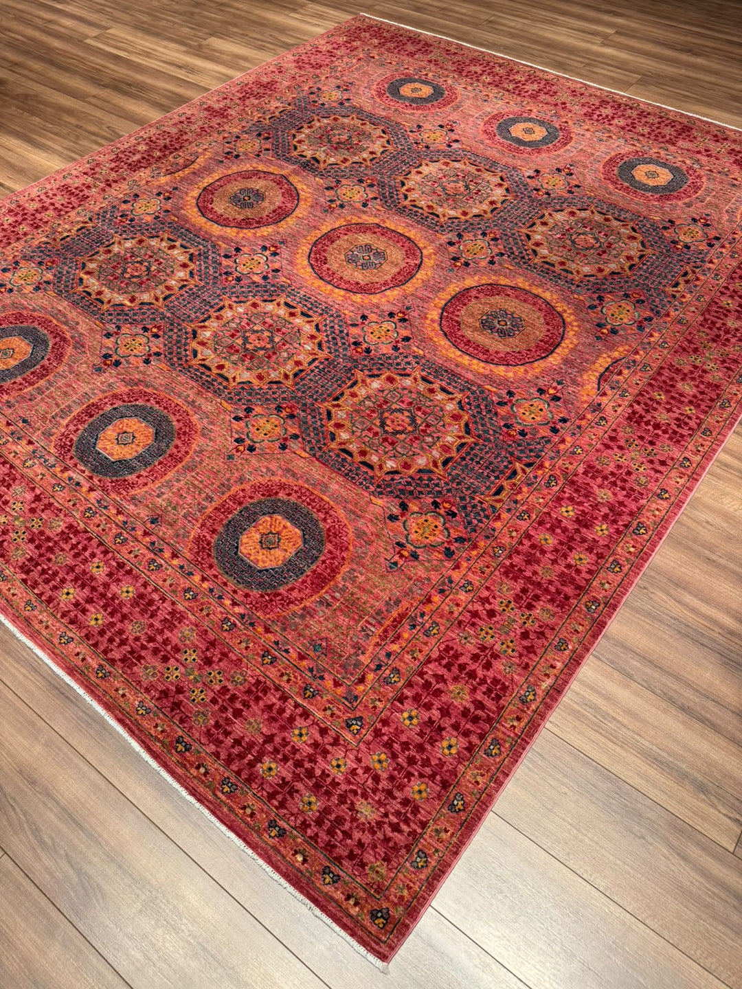 Memlük 50x50 Orijinal El Dokuması Pembe Kök Boya Yün Halı 244x298 7.27 Metrekare - 7x10 ft